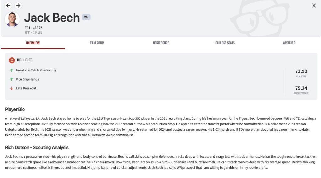 Jack Bech Rookie Trade Advice WRs Wide Receivers 2025 NFL Post-Draft Rankings Help Players to Know Target Need to add sell buy low fantasy football ff
