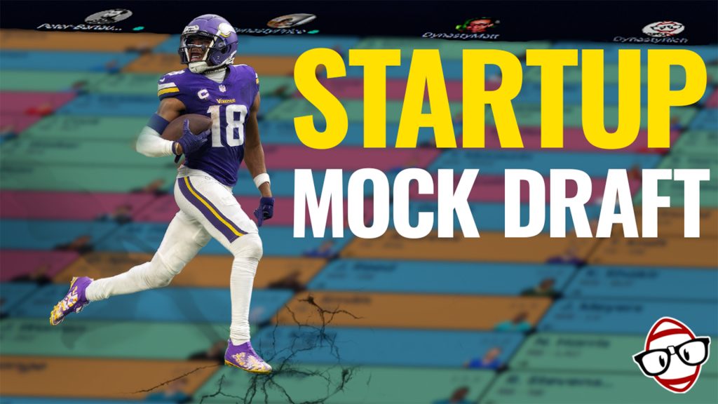 Justin Jefferson running with text that says "Startup Mock Draft" thumbnail image